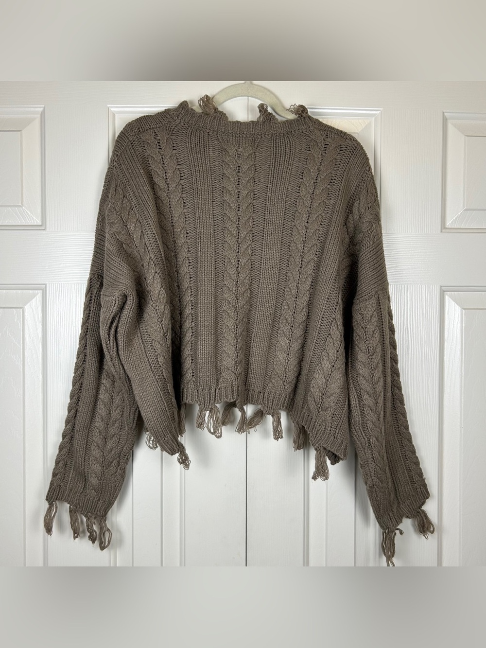 Altar’d State Knit Crop Cable Fringe Sweater - Picture 7 of 11
